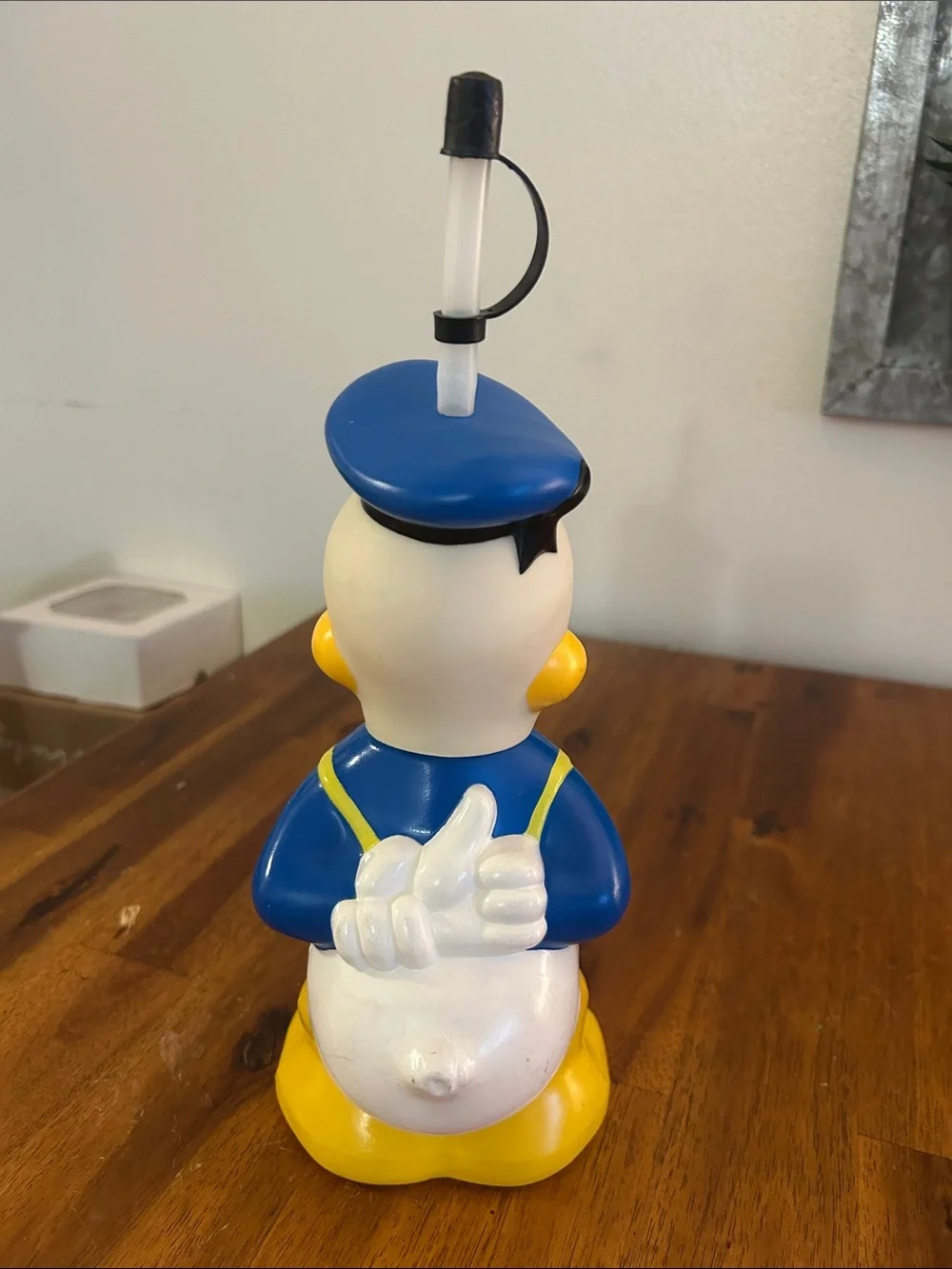 Vintage Disney Donald Duck Hard Plastic Water Bottle Straw and Cap Intact.